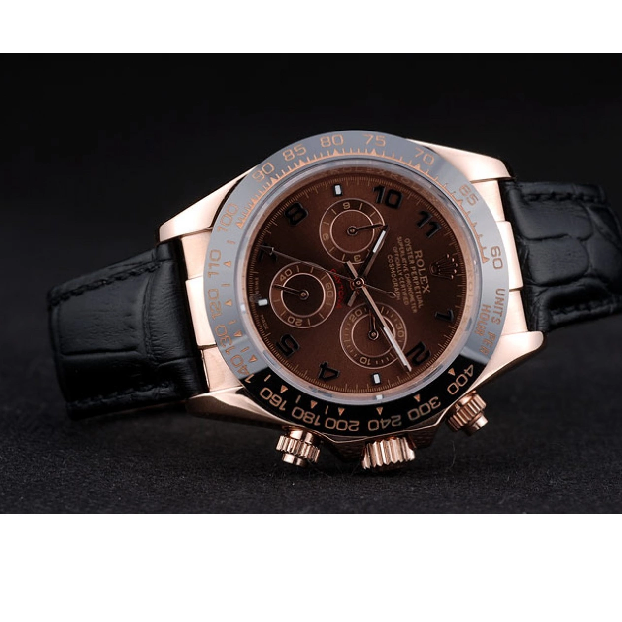 MiroTime 0811 Rolex Daytona Black Ceramic Bezel Brown Dial Black Leather Strap 41975